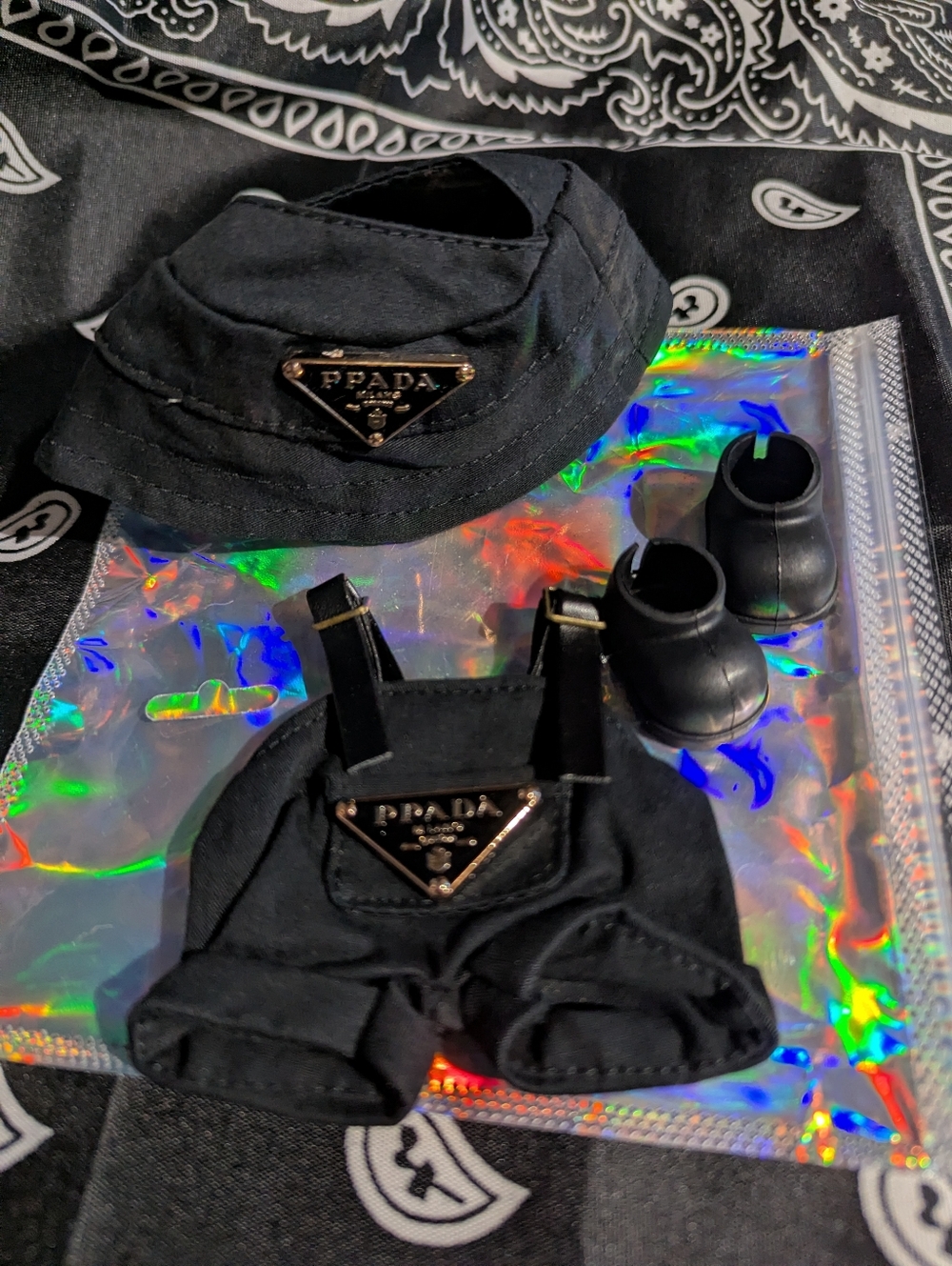 Labubu Prada Black Mini Hat & Overalls Set